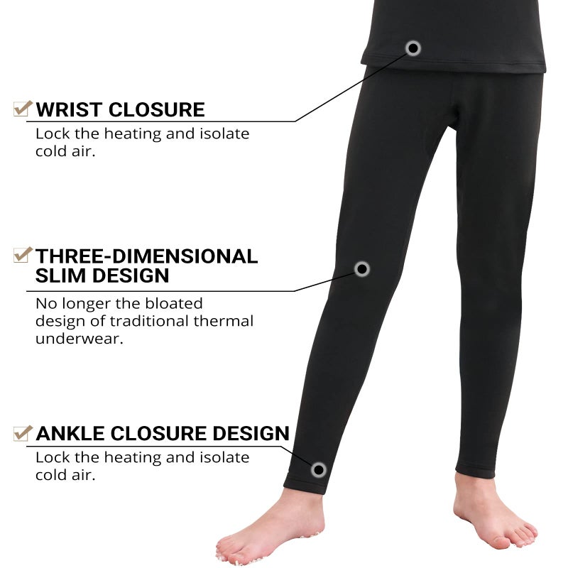 HEROBIKER Thermal Underwear Boys Ultra Soft Fleece Lined Kids Thermals Long Johns Top Bottom Warm Set for Winter Skiing Black - Image 4